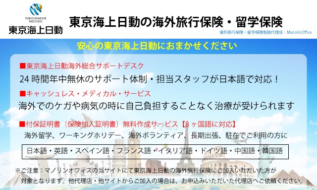 東京海上日動　海外旅行保険　サービス一覧